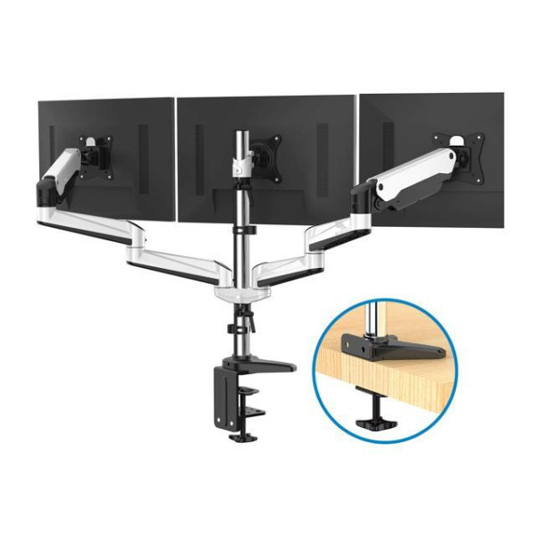 HUANUO Triple Monitor Stand - Full Motion Articulating Aluminum Gas Spring Monitor Mount Fit Three 17 to 32 inch LCD Computer Screens with Clamp, Grommet Kit