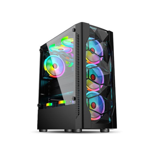 ALAMENGDA Ice Diamond -High Airflow Honeycomb Full-metal Mesh Design, ATX Mid-Tower, Digital-RGB Lighting, Support 120mm*8 RGB Case Fans, Tempered Glass, Dual System Capable Black