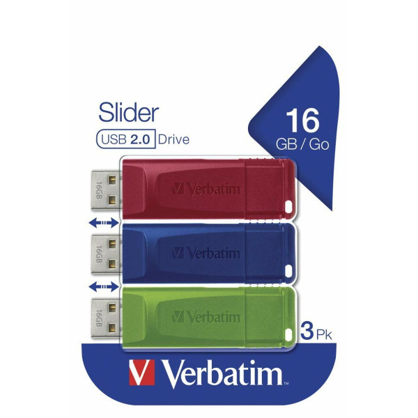 Pendrive Verbatim Slider USB 2.0 Retractable 3 Units 16 GB