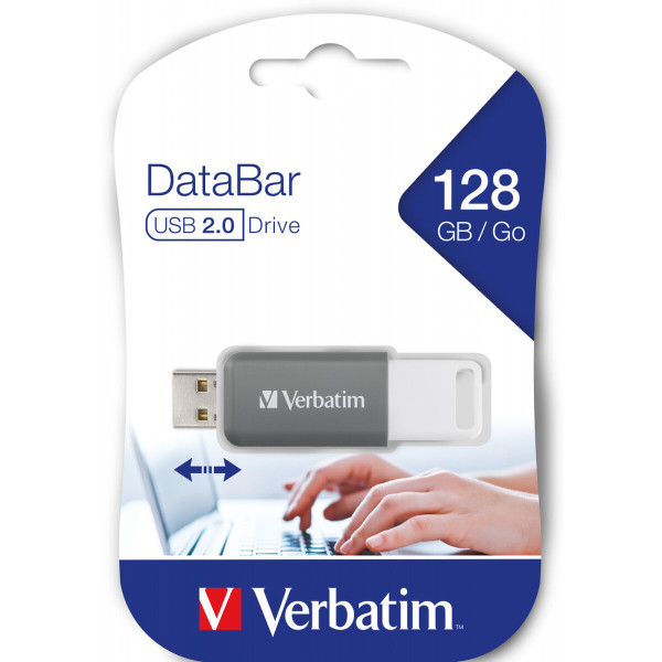 Pendrive Verbatim V DataBar Hi-Speed 128 GB USB 2.0 Retractable Grey