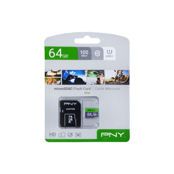 Micro SD Memory Card with Adaptor PNY 64 GB 100 mb/s