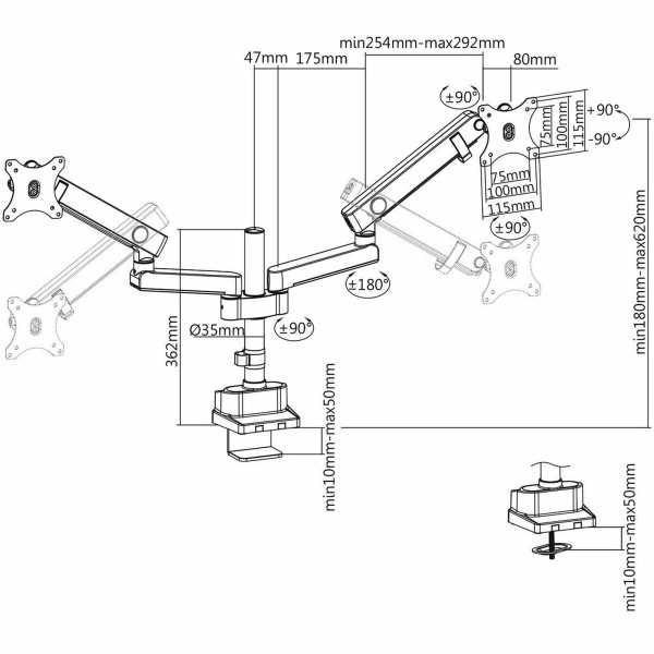 Screen Table Support V7 DMPRO2DTA-3E Black 32" 17"