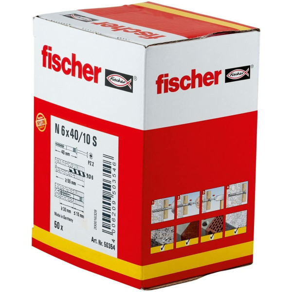 Wall plugs and screws Fischer 50354 6 x 40 mm / 10 countersunk (50 Units)