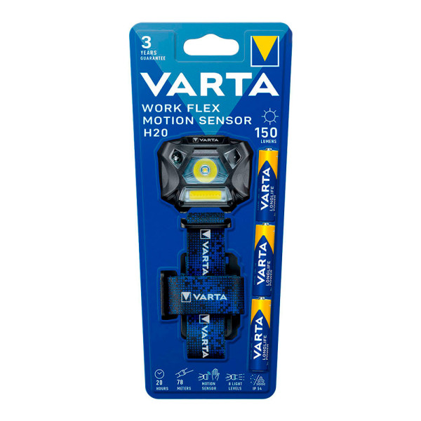 LED Head Torch Varta Work Flex H20 Movement Sensor 150 Lm