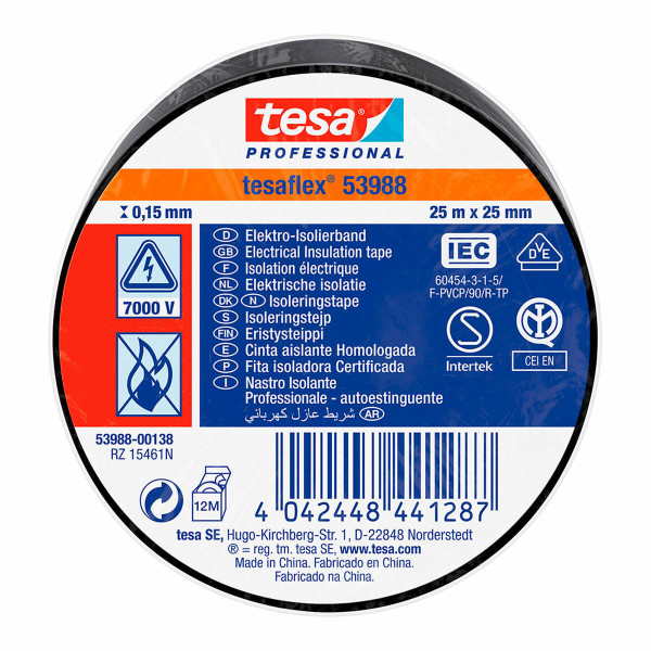 Insulating tape TESA Black PVC (25 mm x 25 m)