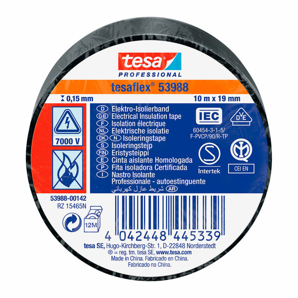 Insulating tape TESA Black PVC (10 m x 19 mm)