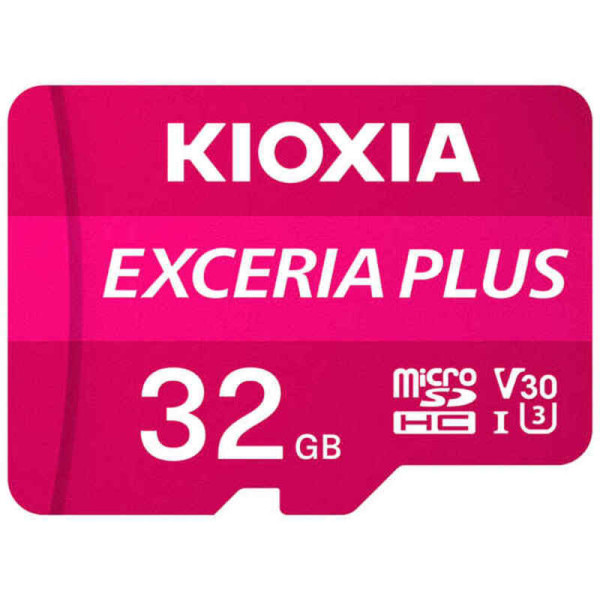 Micro SD Memory Card with Adaptor Kioxia Exceria Plus UHS-I U3 Class 10 Pink