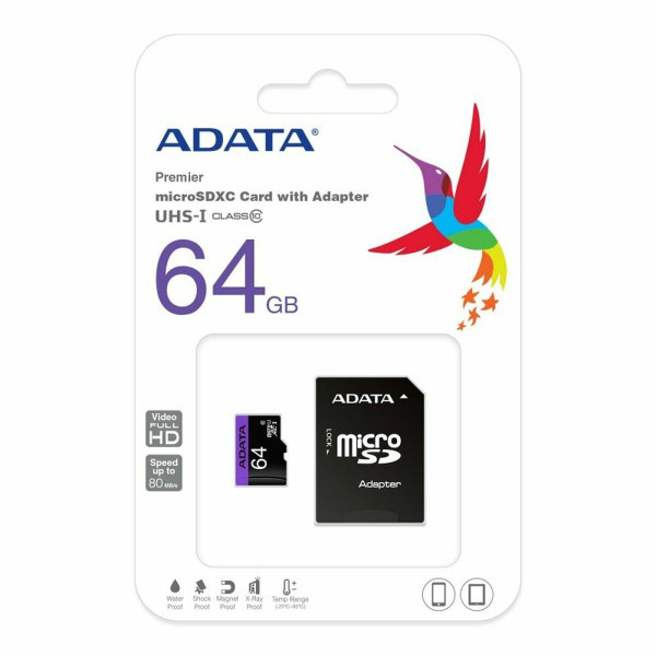 Micro SD Memory Card with Adaptor Adata CLASS10 64 GB