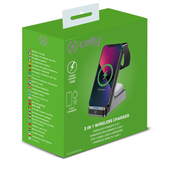 Wireless Charger with Mobile Holder Celly WLSTAND3IN1BK