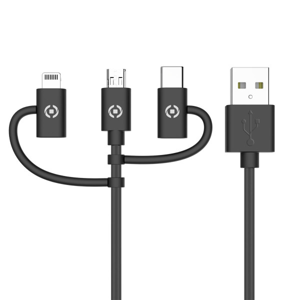 USB Cable to Micro USB, USB-C and Lightning Celly USB3IN1BK