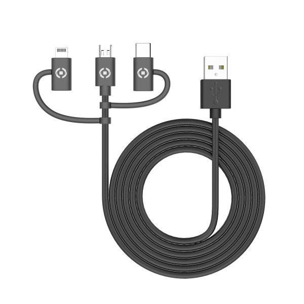 USB Cable to Micro USB, USB-C and Lightning Celly USB3IN1BK