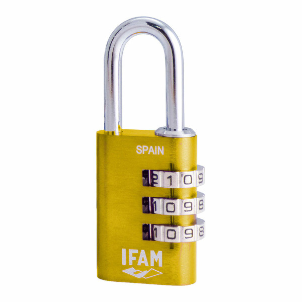 Combination padlock IFAM Combi30 Yellow Aluminium Chrome-plated steel (3 cm)