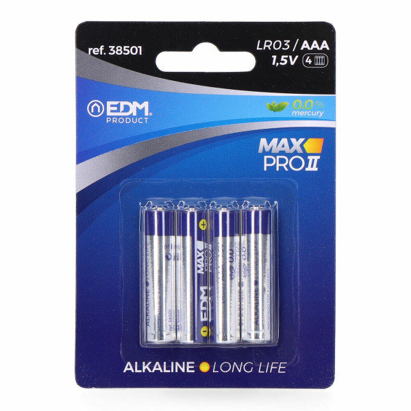 Alkaline Batteries EDM Max Pro II Long Life AAA LR03 1,5 V (4 Units)