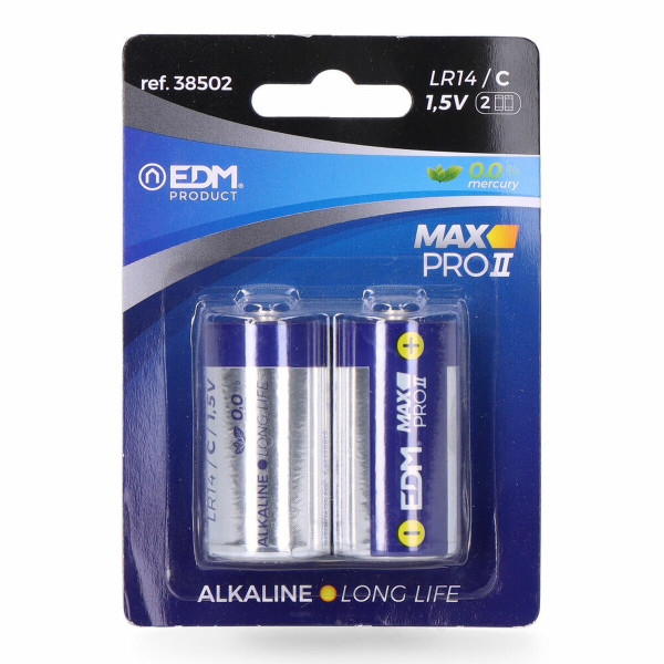 Alkaline Batteries EDM Max Pro II Long Life LR14 1,5 V Type C (2 Units)