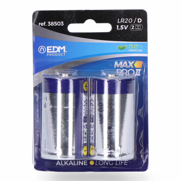 Alkaline Batteries EDM Max Pro II Long Life LR20 1,5 V Type D (2 Units)