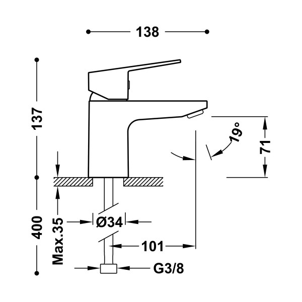 Mixer Tap Tres 21510310 Washbasin Stainless steel