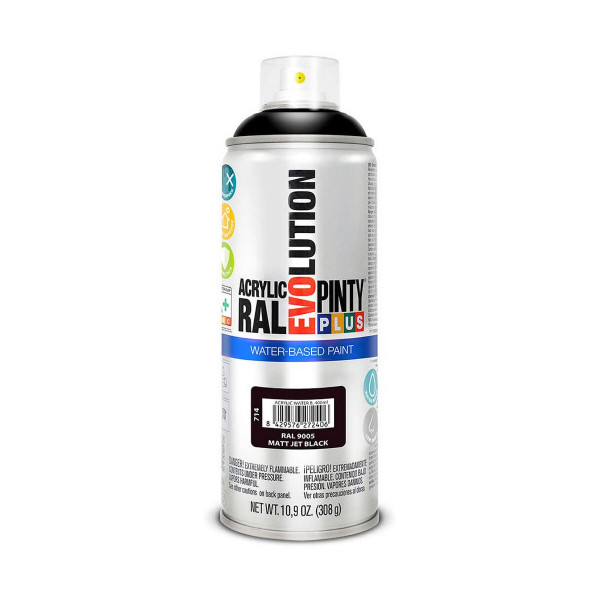 Spray paint Pintyplus Evolution RAL 9005 400 ml Matt Water-based Jet Black