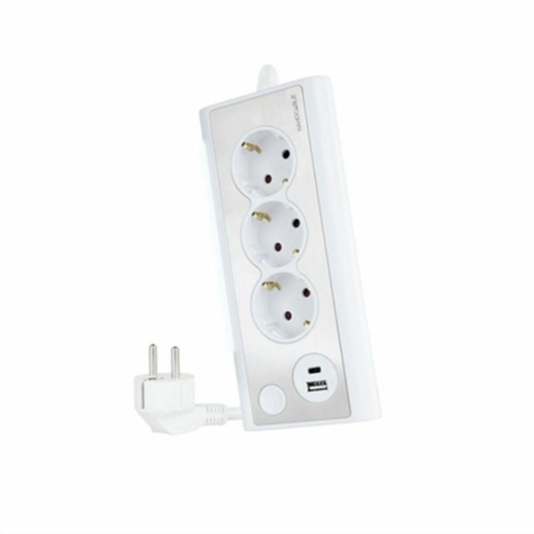 Schuko 3 Way Multi-socket Adapter NANOCABLE 10.37.0013-W USB x 2