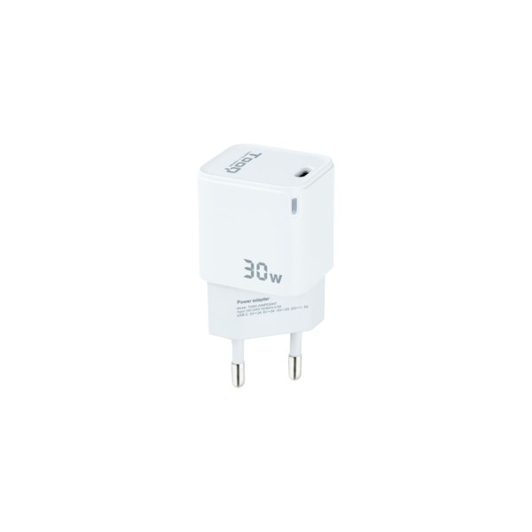 Wall Charger TooQ Cargador de Pared GAN USB-C/PD 30W, Blanco