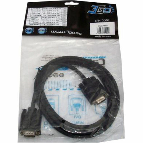 VGA Cable 3GO VM31162271 (1,8 m) Black