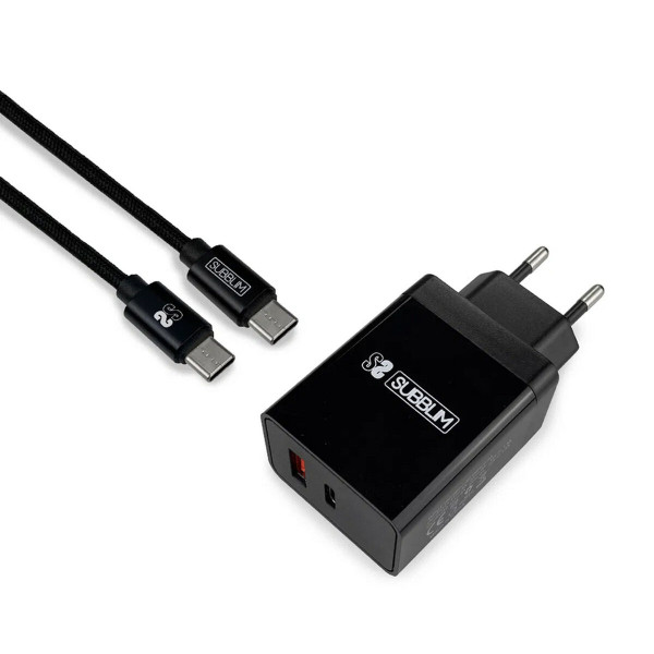 Wall Charger + USB A to USB C Cable Subblim SUB-CHG-3WPD02