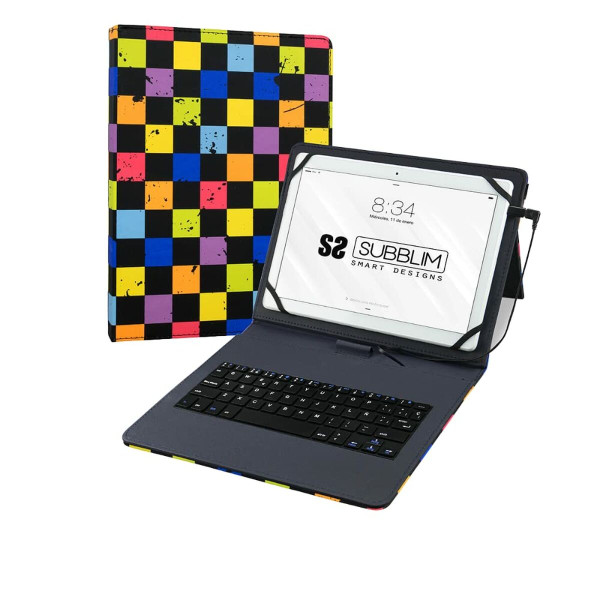 Case for Tablet and Keyboard Subblim Squares Spanish Qwerty