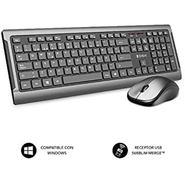 Keyboard and Mouse Subblim Teclado con ratón inalámbricos Ultra Delgado Silencioso Gris/Negro Premium