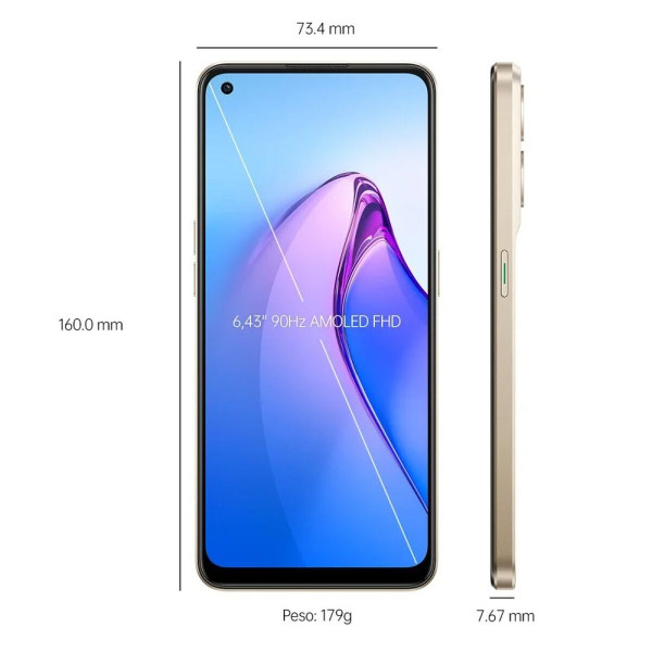 Smartphone Oppo Reno8 Golden 256 GB 6,43"