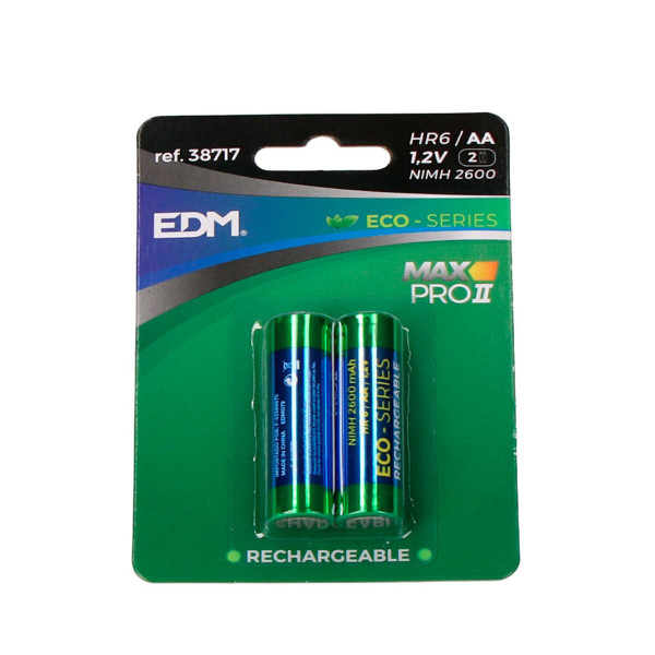 Rechargeable Batteries EDM Max Pro II Eco-Series 2600 mAh AA HR6 1,2 V (2 Units)