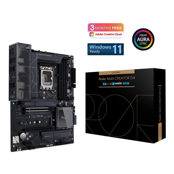 ASUS ProArt B660-Creator D4 LGA 1700 (Intel 12th Gen) Content Creator ATX Motherboard (PCIe 5.0, DDR4, 2.5G/1G LAN, 3xM.2/NVMe SSD, front panel USB 3.2 Gen2x2 Type-C ports with 60W charging)